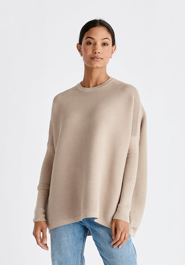 Paisie Ribbed Oversized Knit Jumper in Almond
