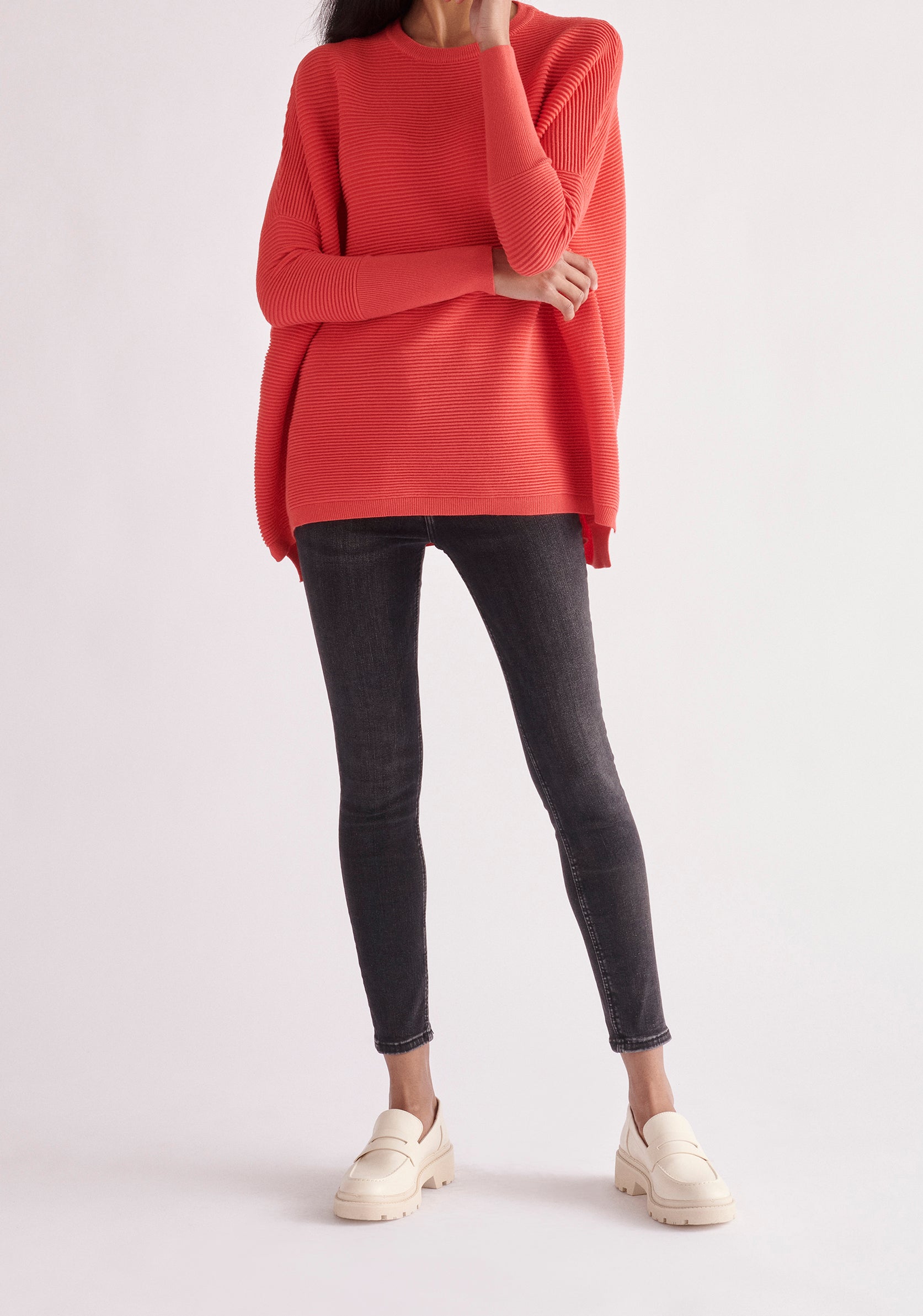 Paisie Ribbed Oversized Knit Jumper in Strawberry Pink