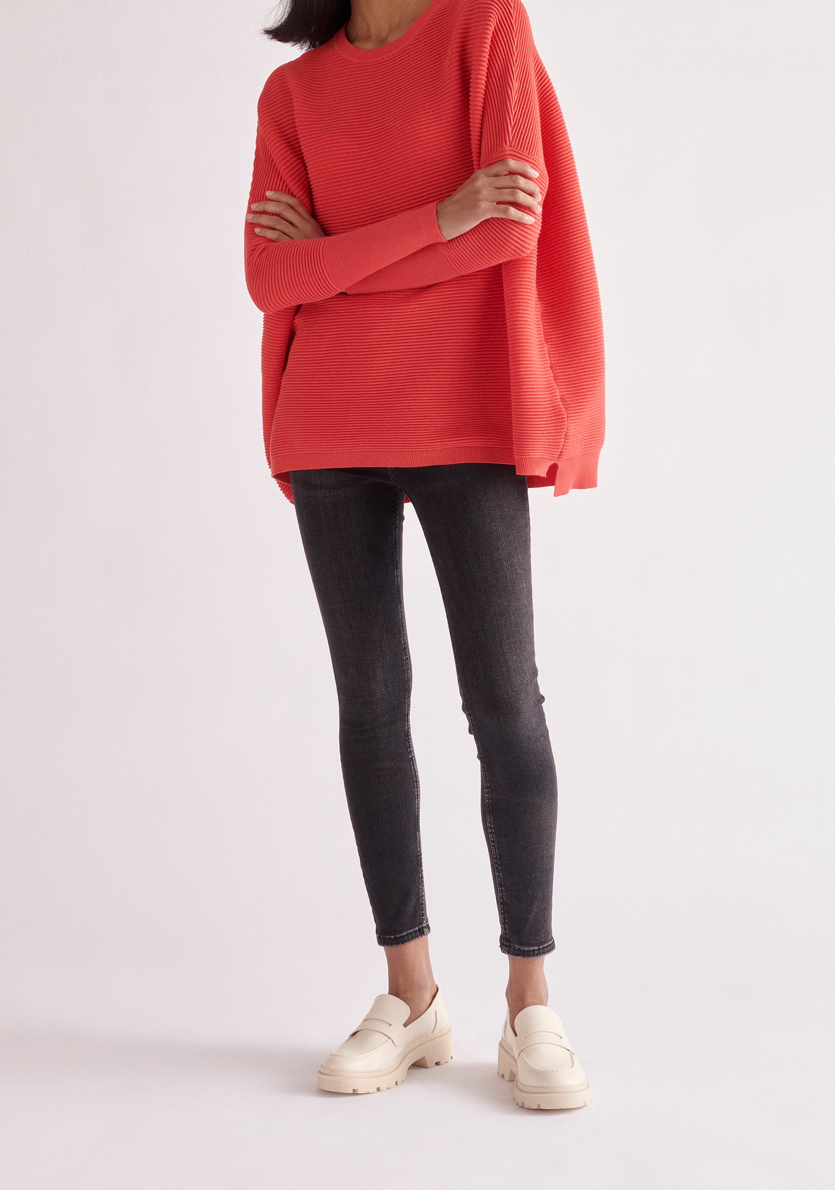 Paisie Ribbed Oversized Knit Jumper in Strawberry Pink