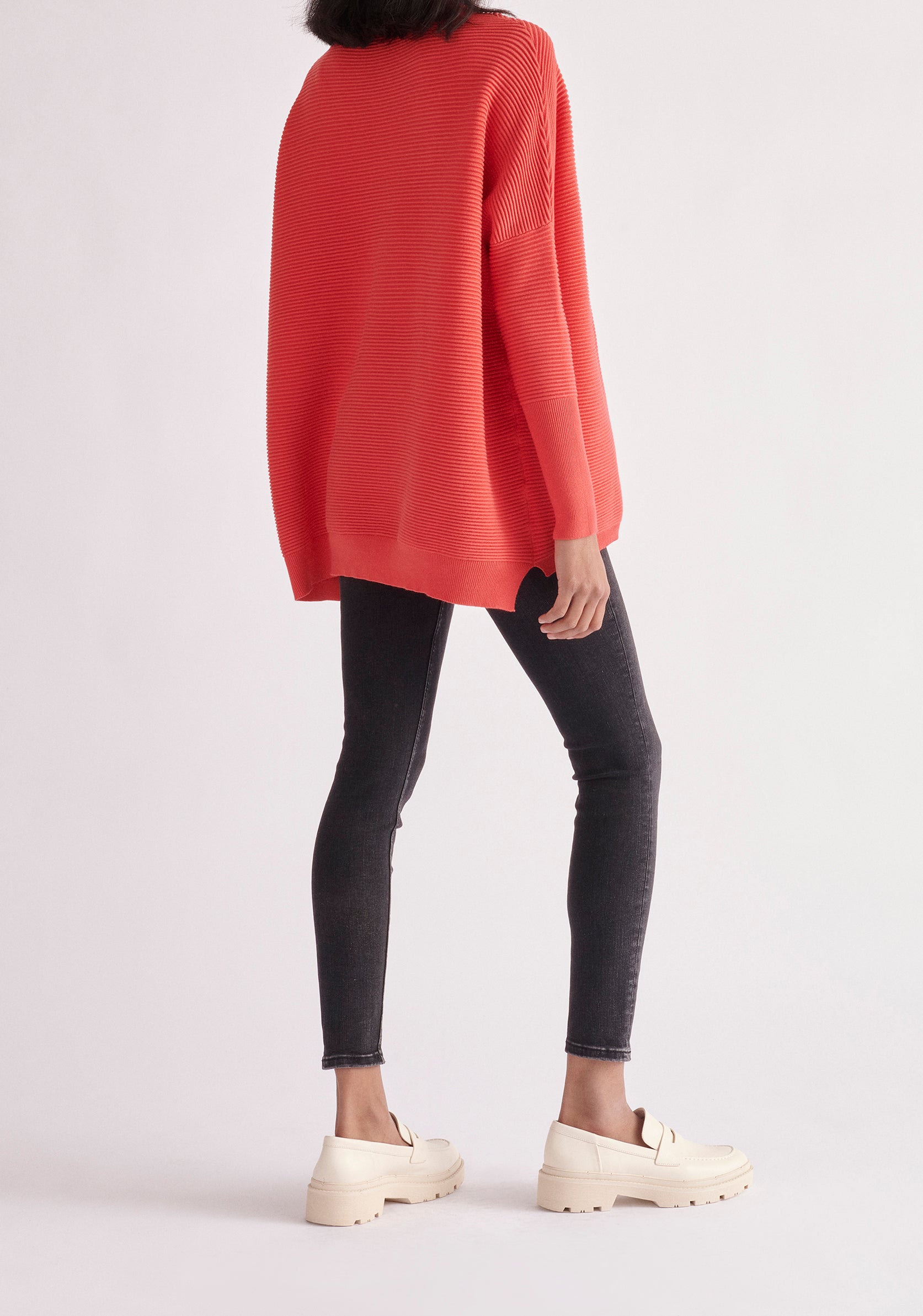 Paisie Ribbed Oversized Knit Jumper in Strawberry Pink Back