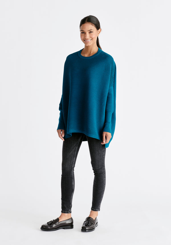 Paisie Ribbed Oversized Knit Jumper in Ocean Blue