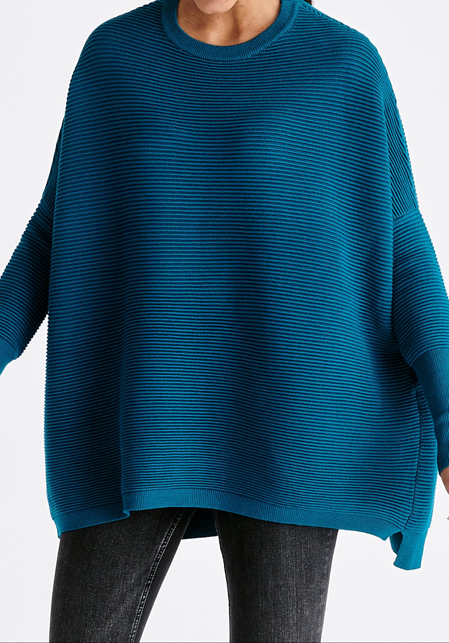 Paisie Ribbed Oversized Knit Jumper in Ocean Blue