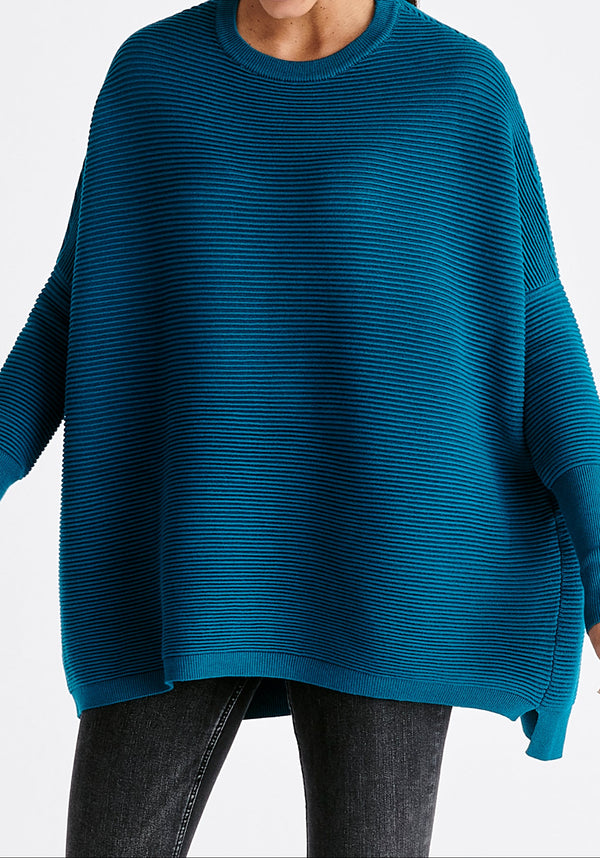 Paisie Ribbed Oversized Knit Jumper in Ocean Blue
