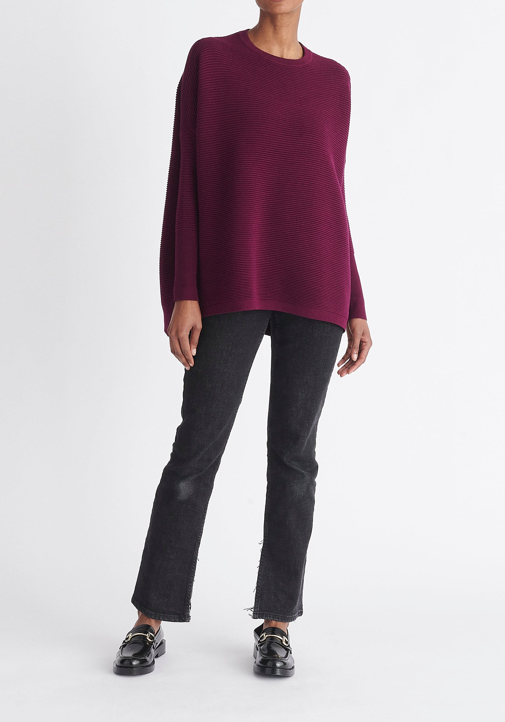 Paisie Ribbed Oversized Knit Jumper in Purple