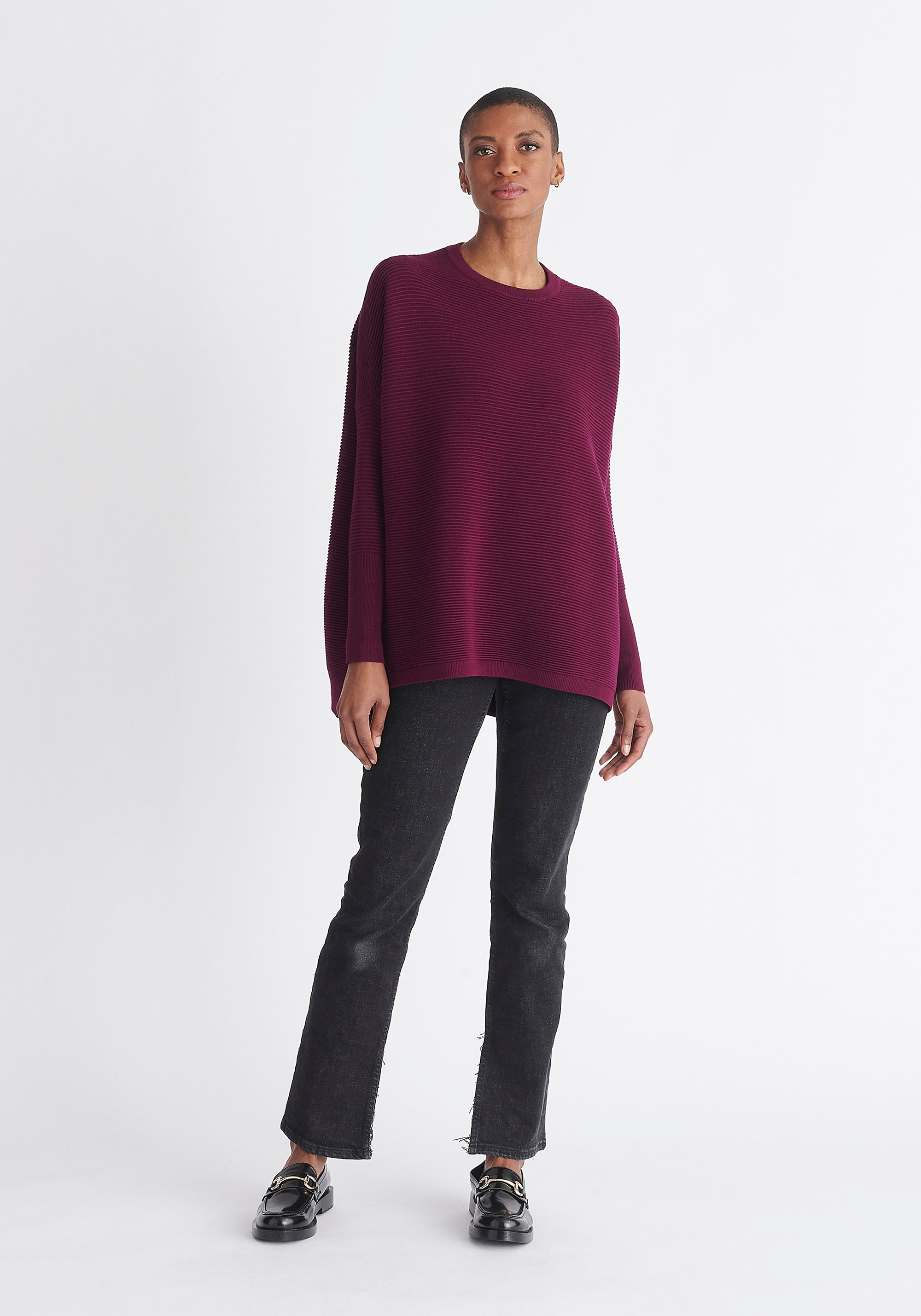 Paisie Ribbed Oversized Knit Jumper in Purple