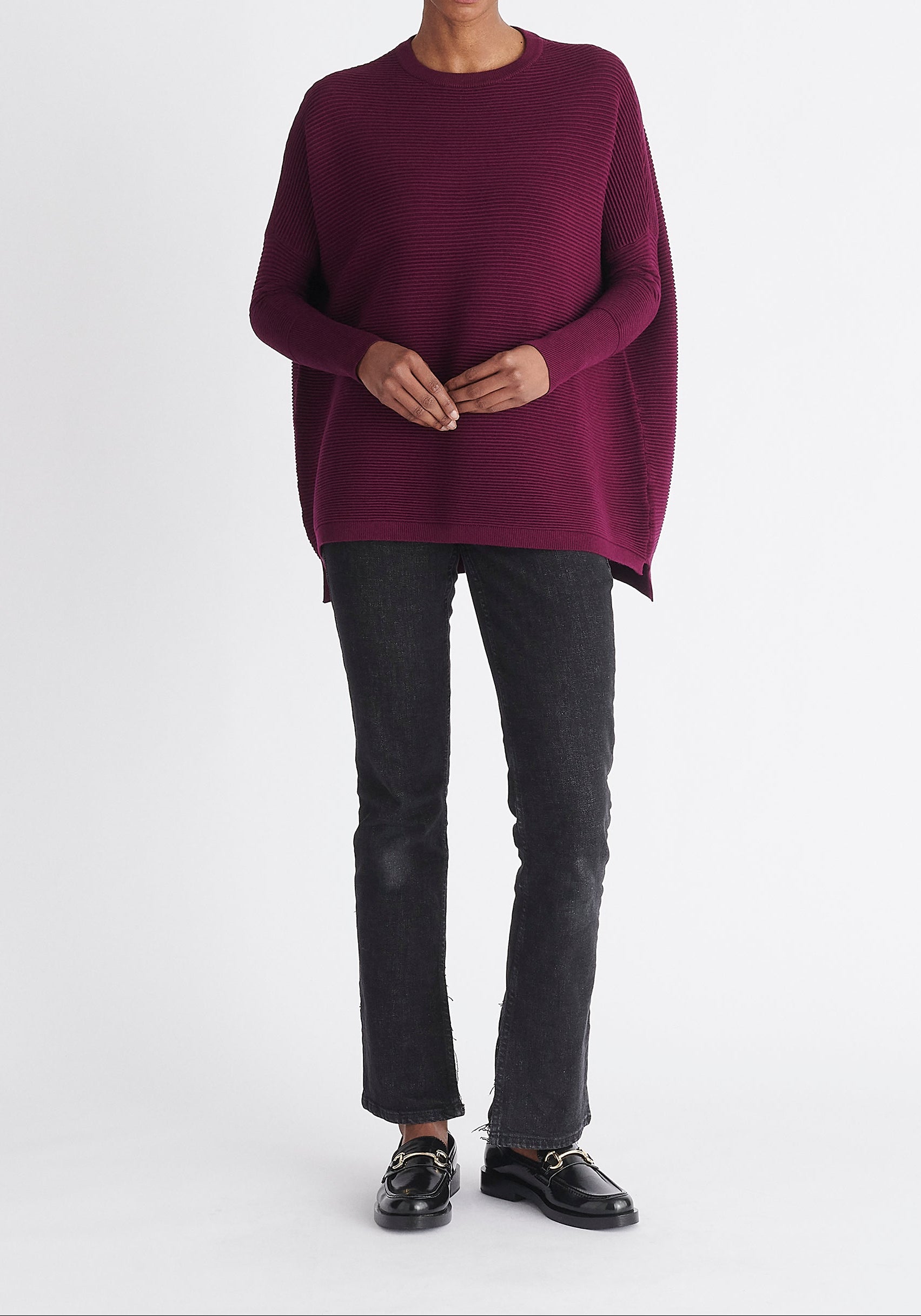 Paisie Ribbed Oversized Knit Jumper in Purple
