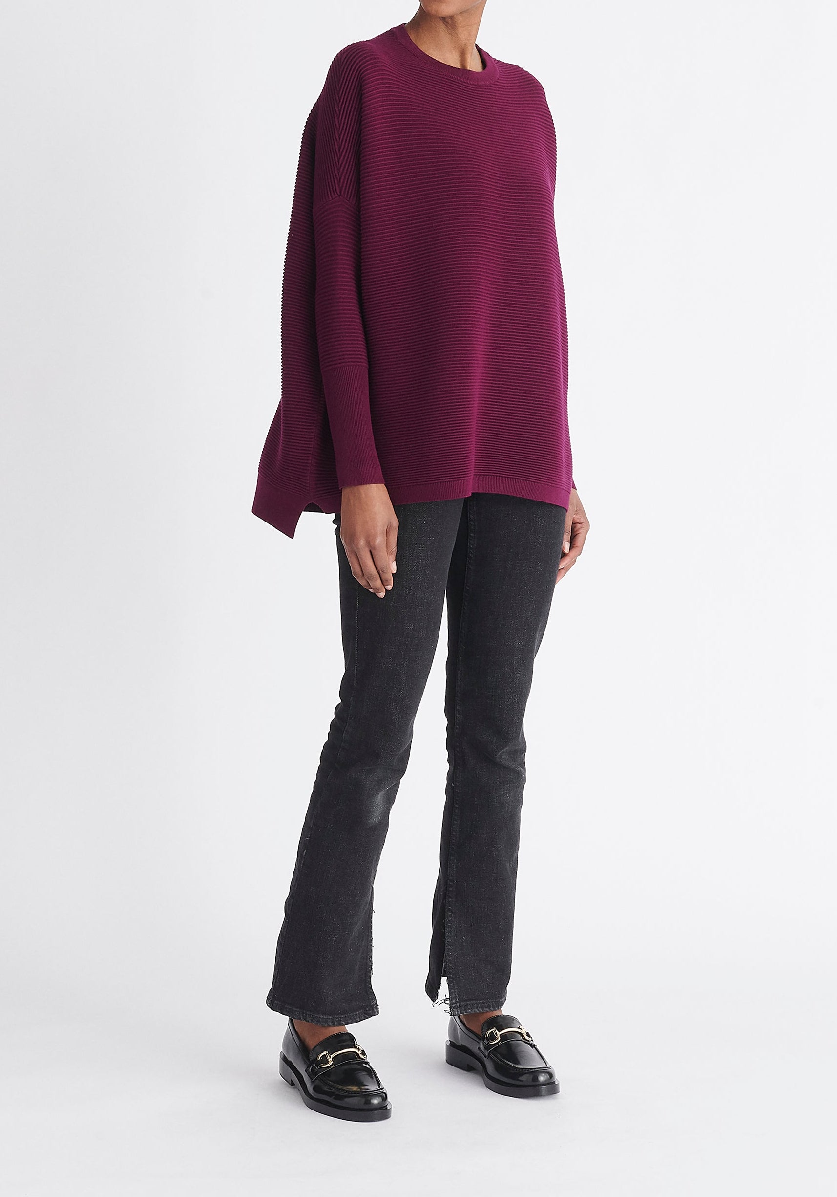 Paisie Ribbed Oversized Knit Jumper in Purple