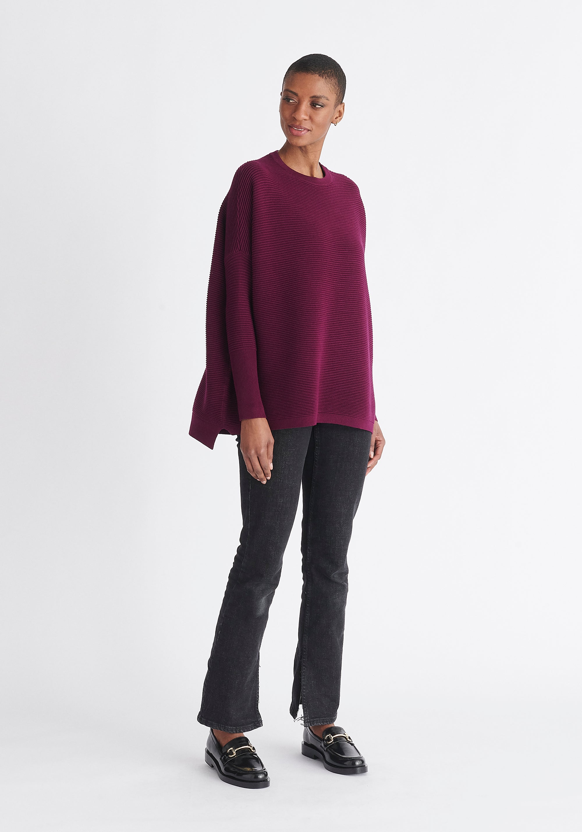 Paisie Ribbed Oversized Knit Jumper in Purple