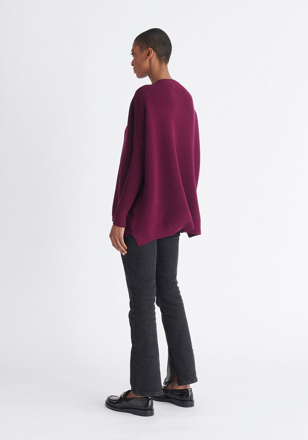 Paisie Ribbed Oversized Knit Jumper in Purple Back