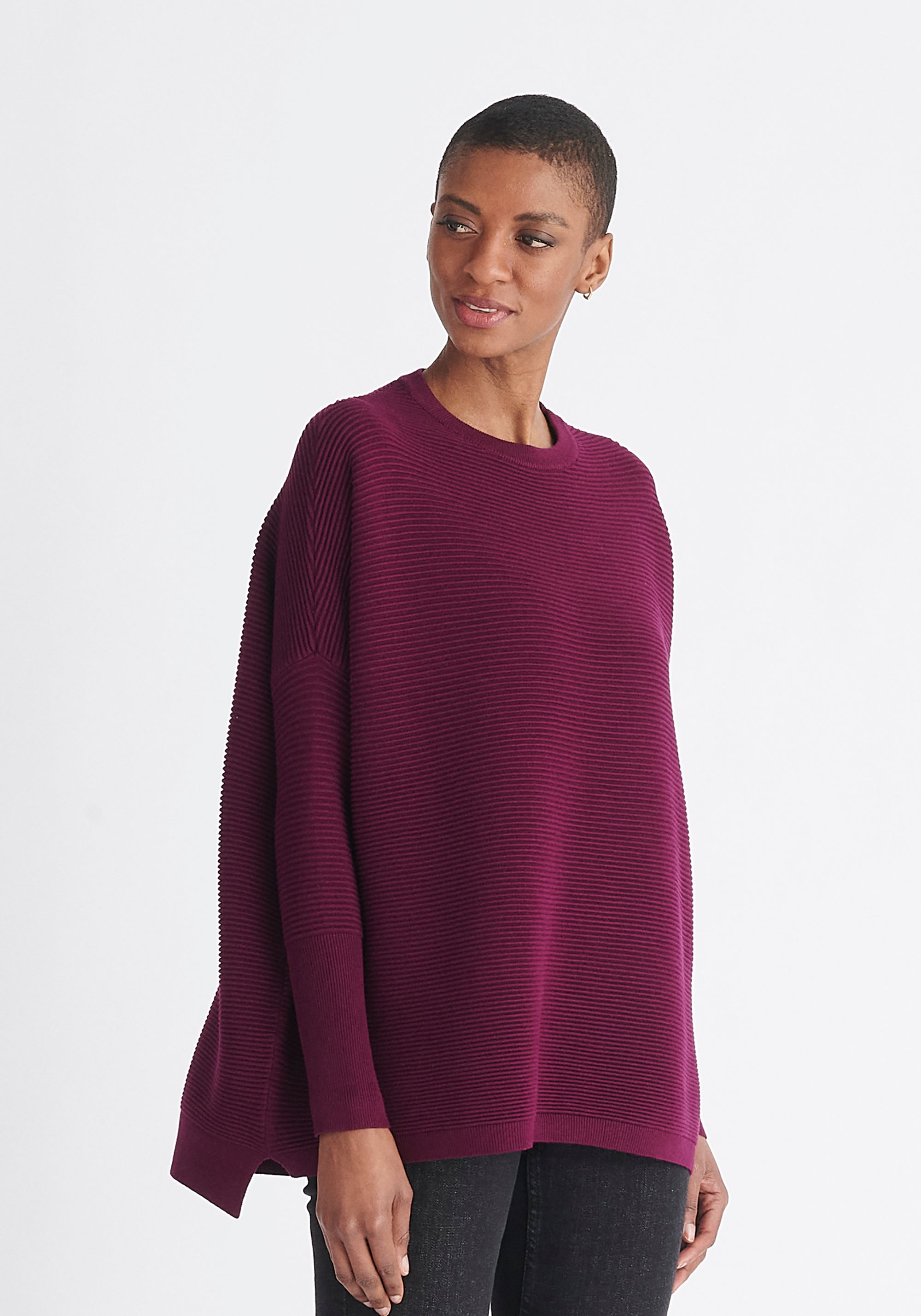 Paisie Ribbed Oversized Knit Jumper in Purple