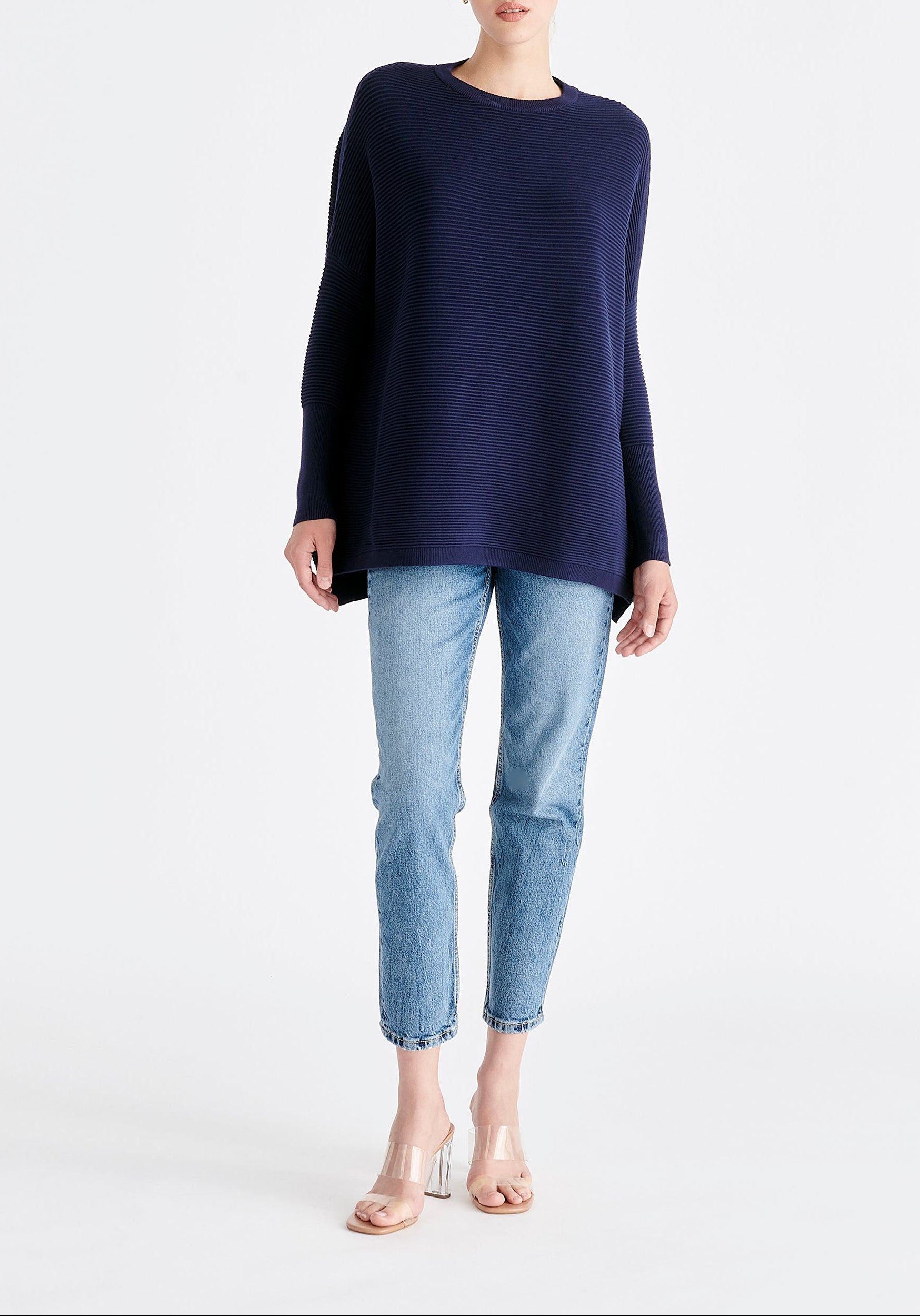 Paisie Ribbed Oversized Knit Jumper in Navy