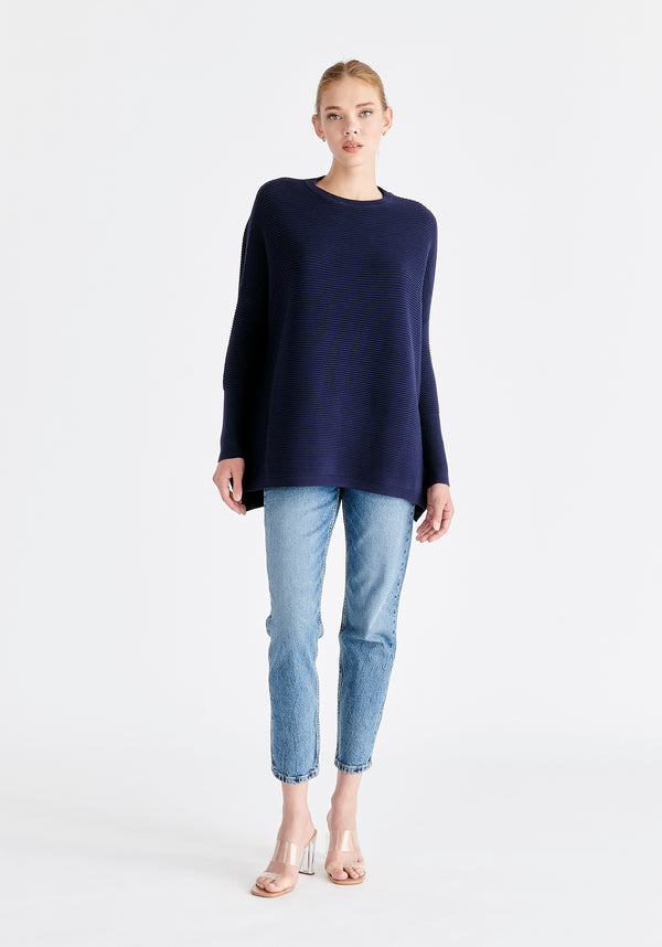 Paisie Ribbed Oversized Knit Jumper in Navy