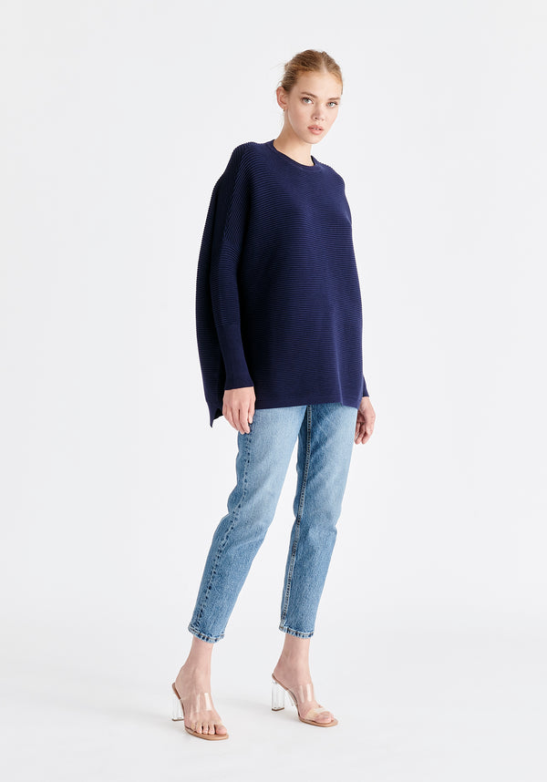 Paisie Ribbed Oversized Knit Jumper in Navy