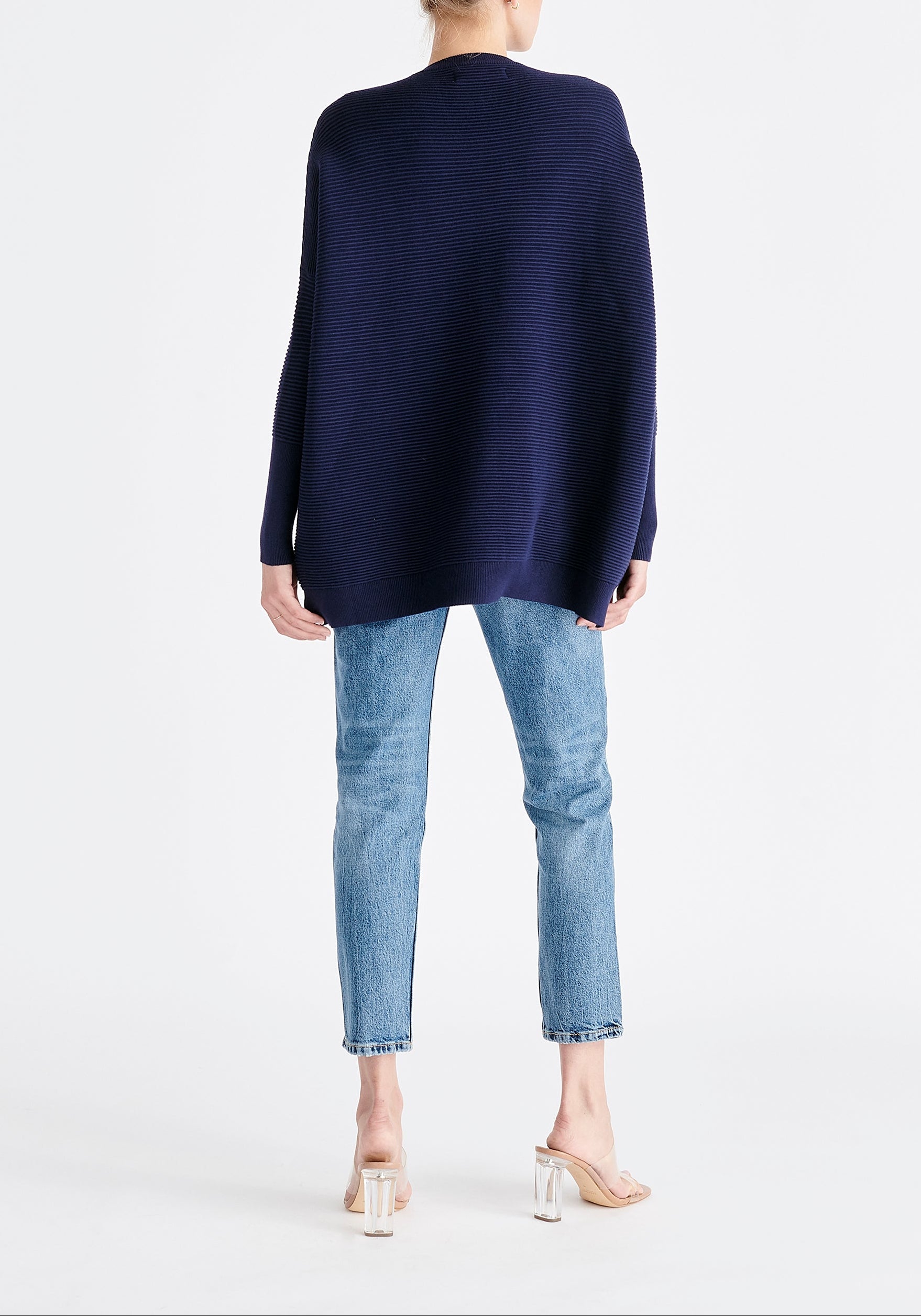 Paisie Ribbed Oversized Knit Jumper in Navy Back