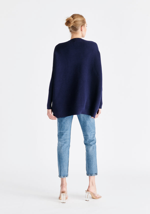 Paisie Ribbed Oversized Knit Jumper in Navy Back