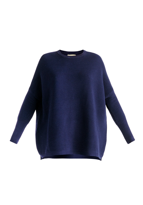Paisie Ribbed Oversized Knit Jumper in Navy Cut Out
