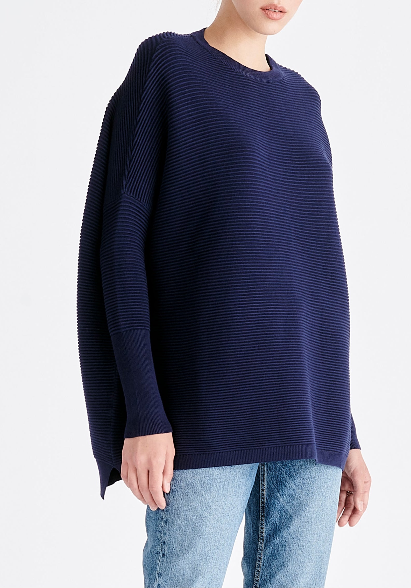 Paisie Ribbed Oversized Knit Jumper in Navy