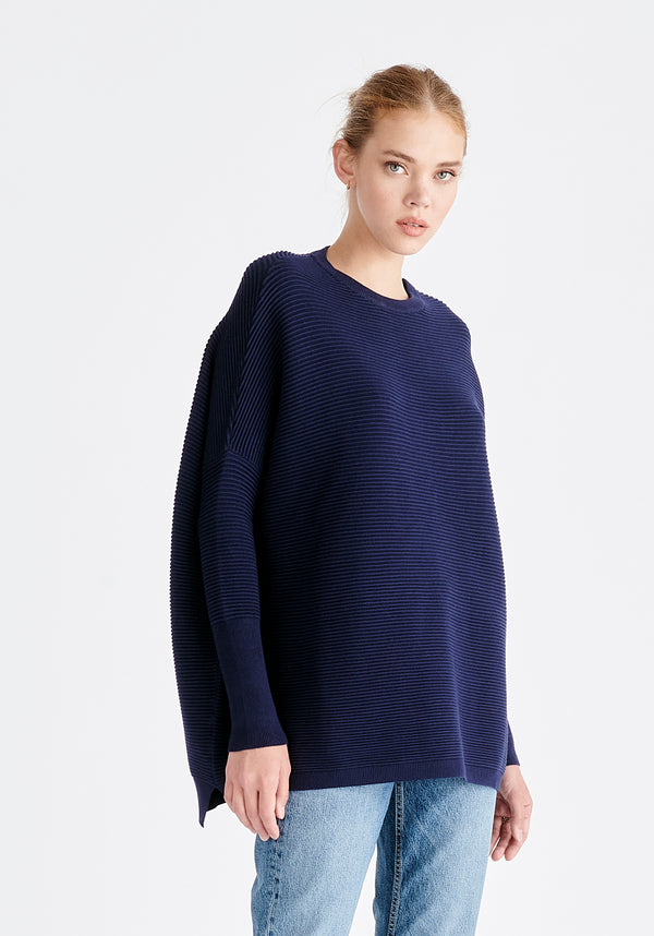 Paisie Ribbed Oversized Knit Jumper in Navy