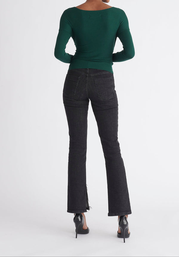 Paisie Long Sleeve Knit Wrap Top in Green Back