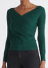 Paisie Long Sleeve Knit Wrap Top in Green Close Up