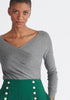 Paisie Long Sleeve Knit Wrap Top with in Grey Close Up