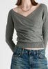 Knitted Wrap Top with Long Sleeves in Light Grey Closeup