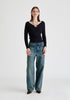 Knitted Wrap Top with Long Sleeves in Navy ront