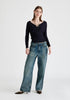 Knitted Wrap Top with Long Sleeves in Navy Front