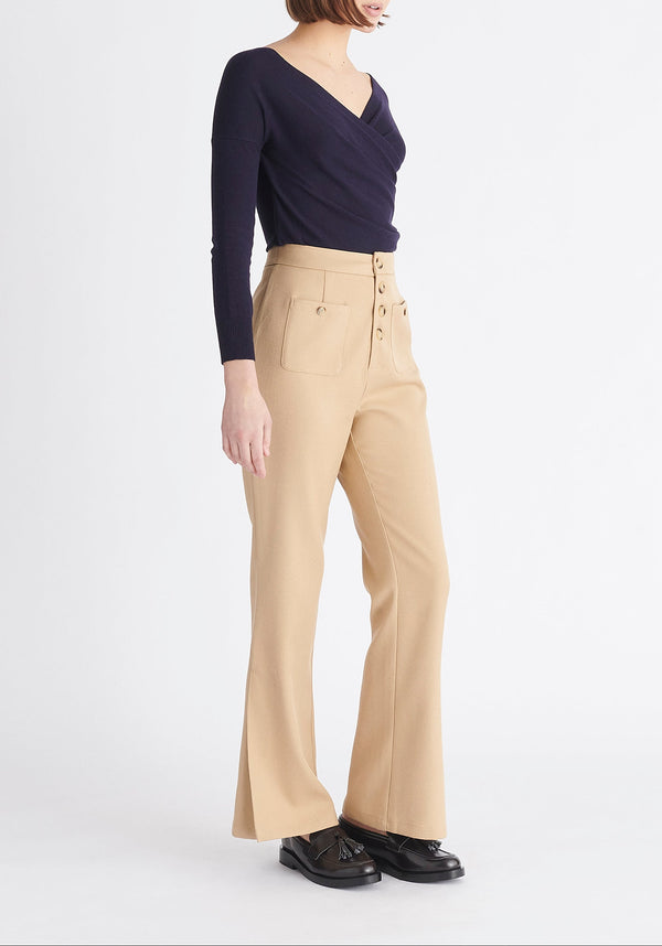 Paisie Long Sleeve Knit Wrap Top in Navy