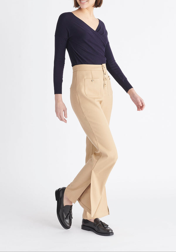 Paisie Long Sleeve Knit Wrap Top in Navy