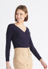 Paisie Long Sleeve Knit Wrap Top in Navy