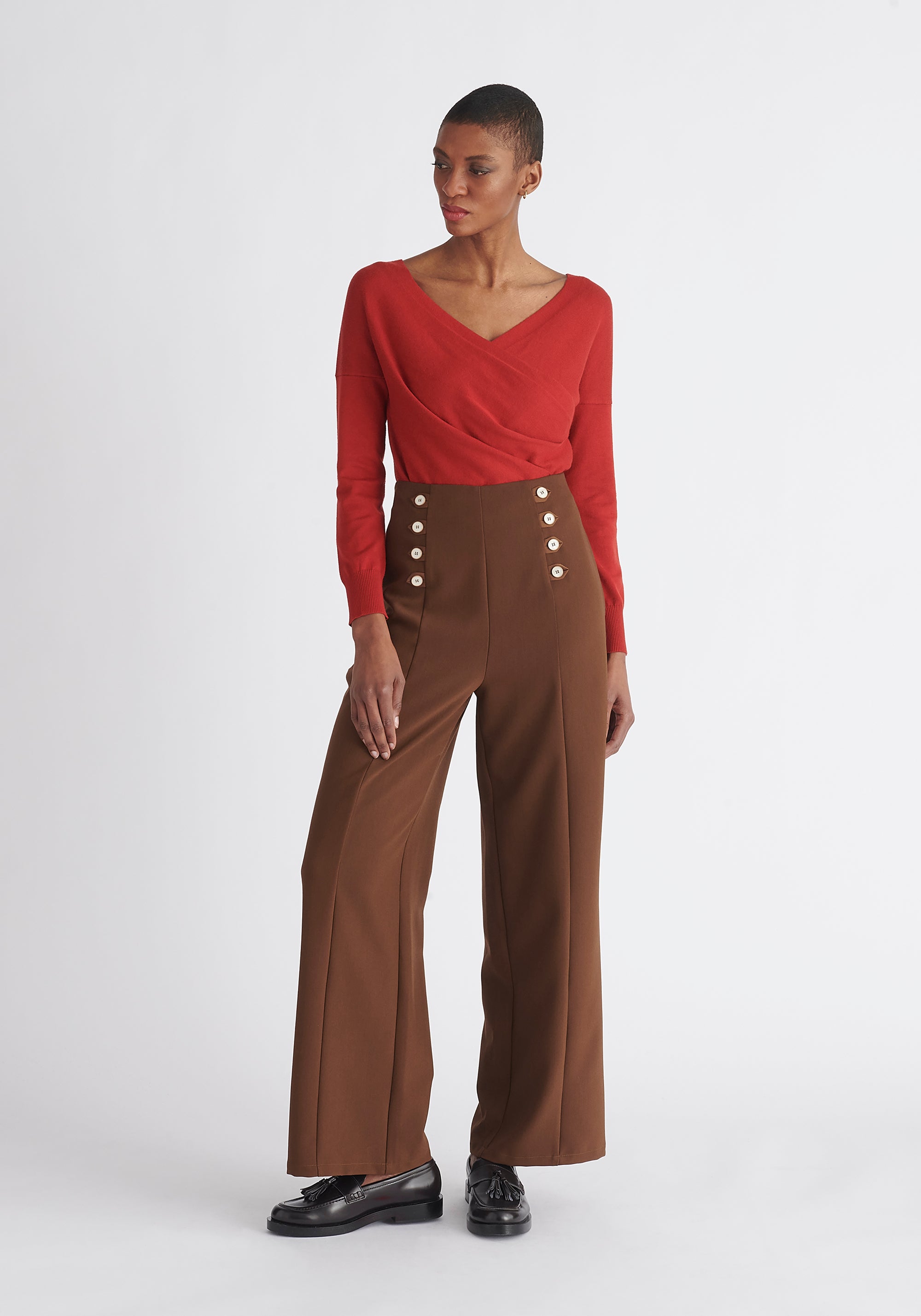 Paisie Long Sleeve Knit Wrap Top in Red