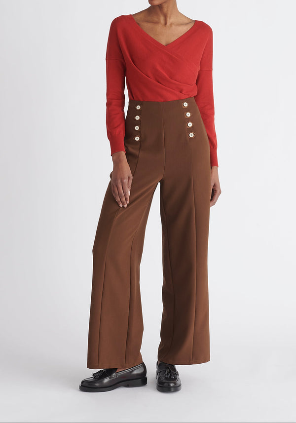 Paisie Long Sleeve Knit Wrap Top in Red