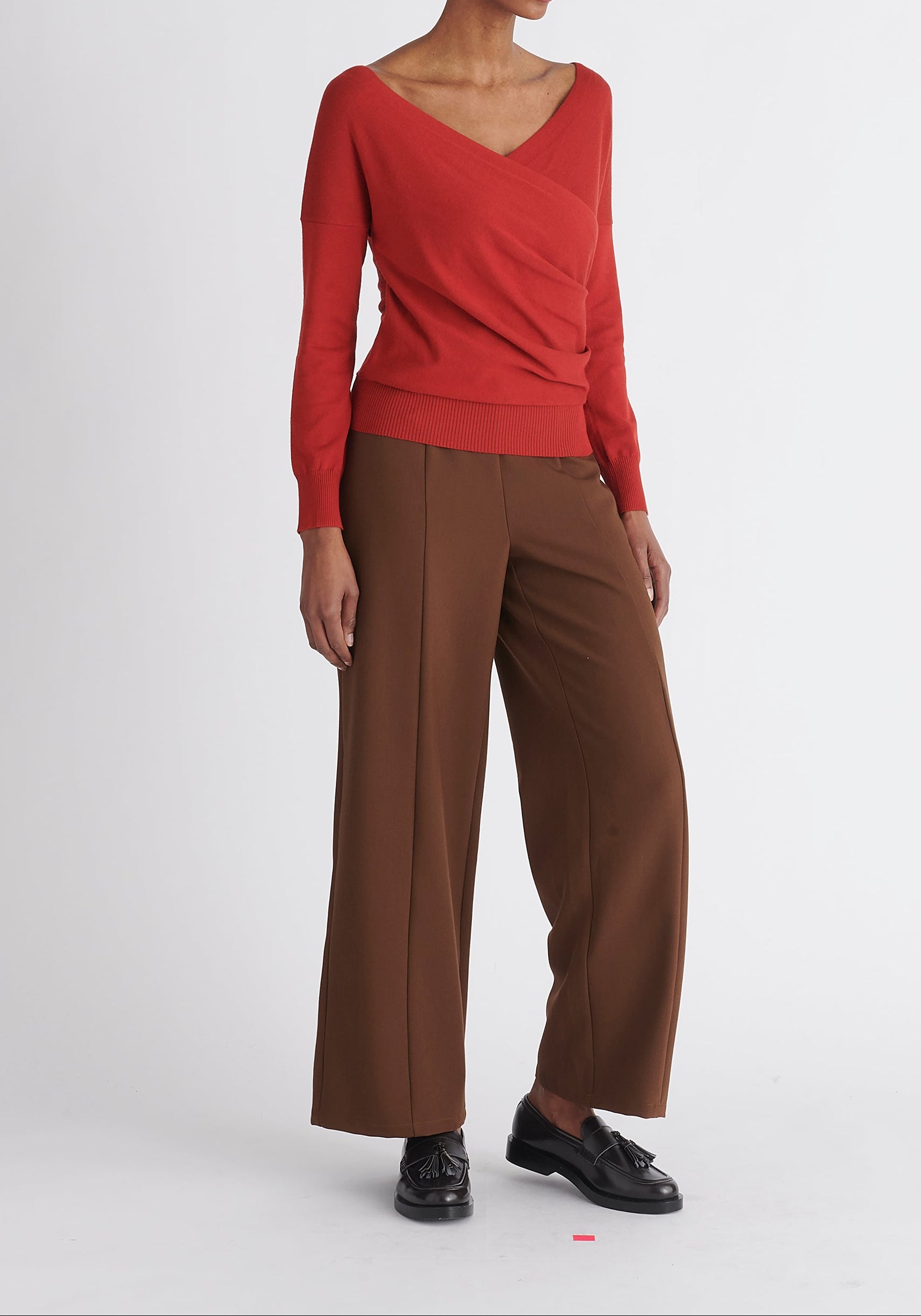 Paisie Long Sleeve Knit Wrap Top in Red