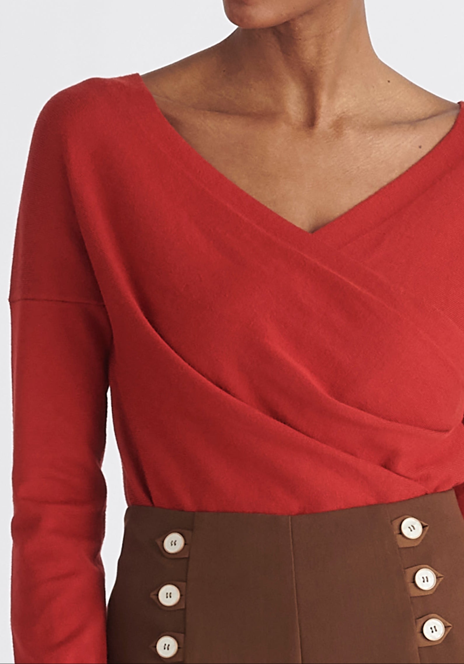 Paisie Long Sleeve Knit Wrap Top in Red