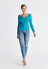 Paisie Long Sleeve Knit Wrap Top in Turquoise