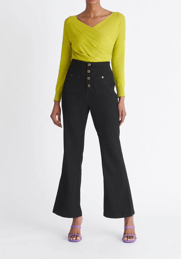 Paisie Long Sleeve Knit Wrap Top in Lime Green