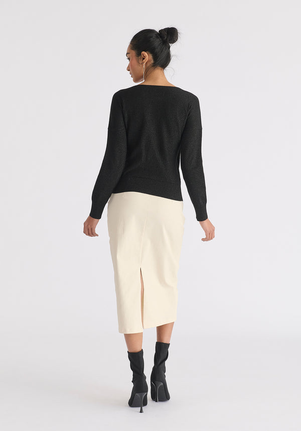 Knitted Wrap Top with Long Sleeves in Black and Gold Sparkle Back