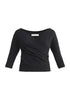 Paisie Knitted Wrap Top with 3/4 sleeves in Black Cut Out