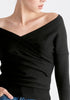 Paisie Knitted Wrap Top with 3/4 sleeves in Black Close Up