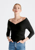 Paisie Knitted Wrap Top with 3/4 sleeves in Black