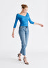 Paisie Knitted Wrap Top with 3/4 sleeves in Royal Blue