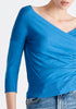 Paisie Knitted Wrap Top with 3/4 sleeves in Royal Blue Close Up