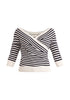 Paisie Striped Knitted Wrap Top with 3/4 Sleeves in Navy and White Cut Out