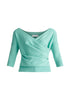 Paisie Knitted Wrap Top with 3/4 Sleeves in Mint Green Cut Out