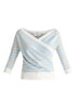 Knitted Wrap Top with 3/4 Sleeves in Gold, Light Blue and White