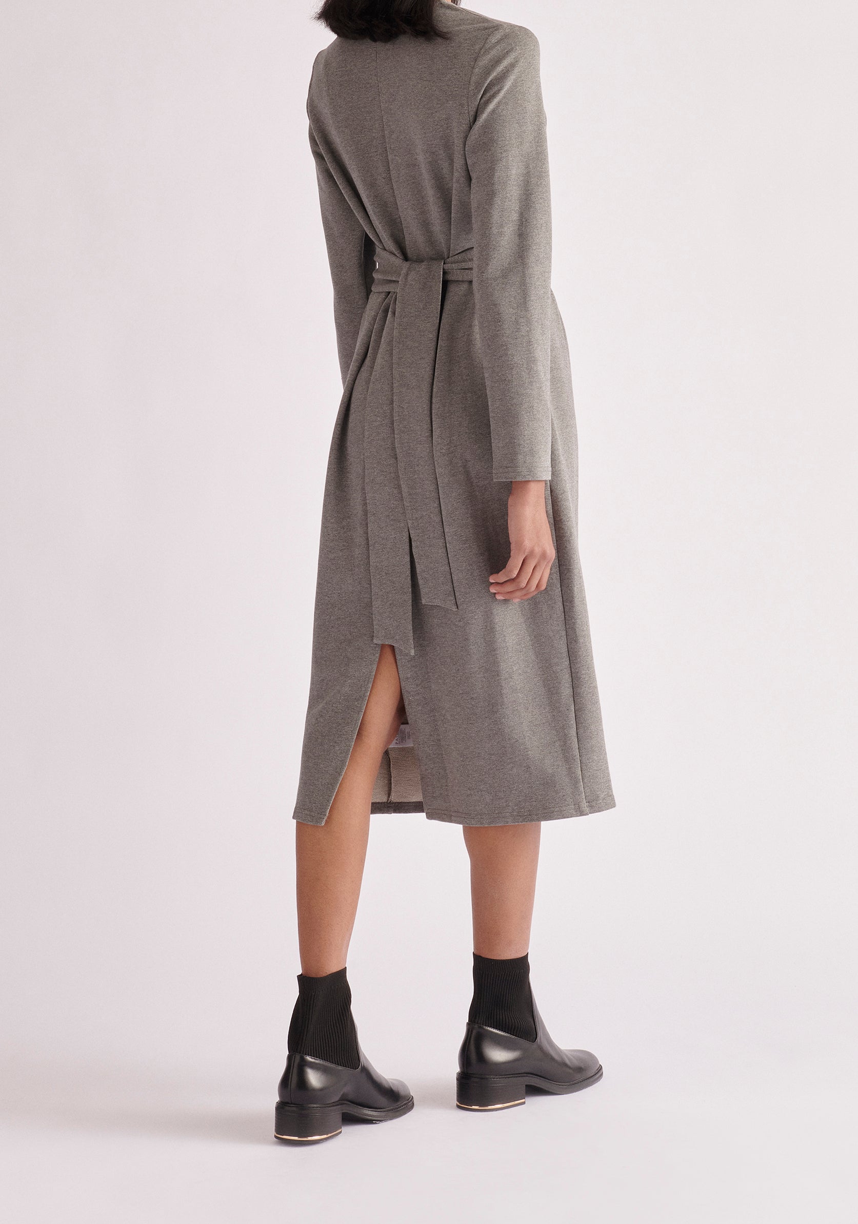 Paisie Midi Jersey Tie Dress in Grey