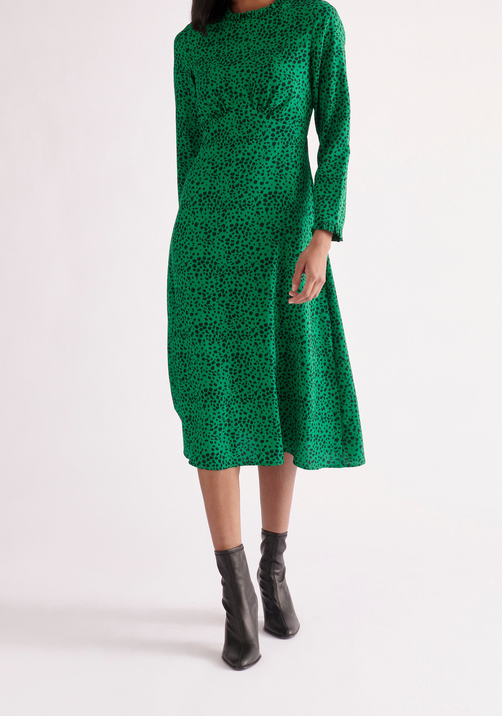 Paisie Midi Dalmatian Print Dress in Green