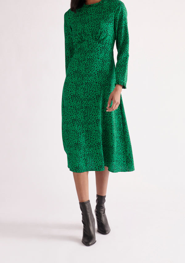 Paisie Midi Dalmatian Print Dress in Green