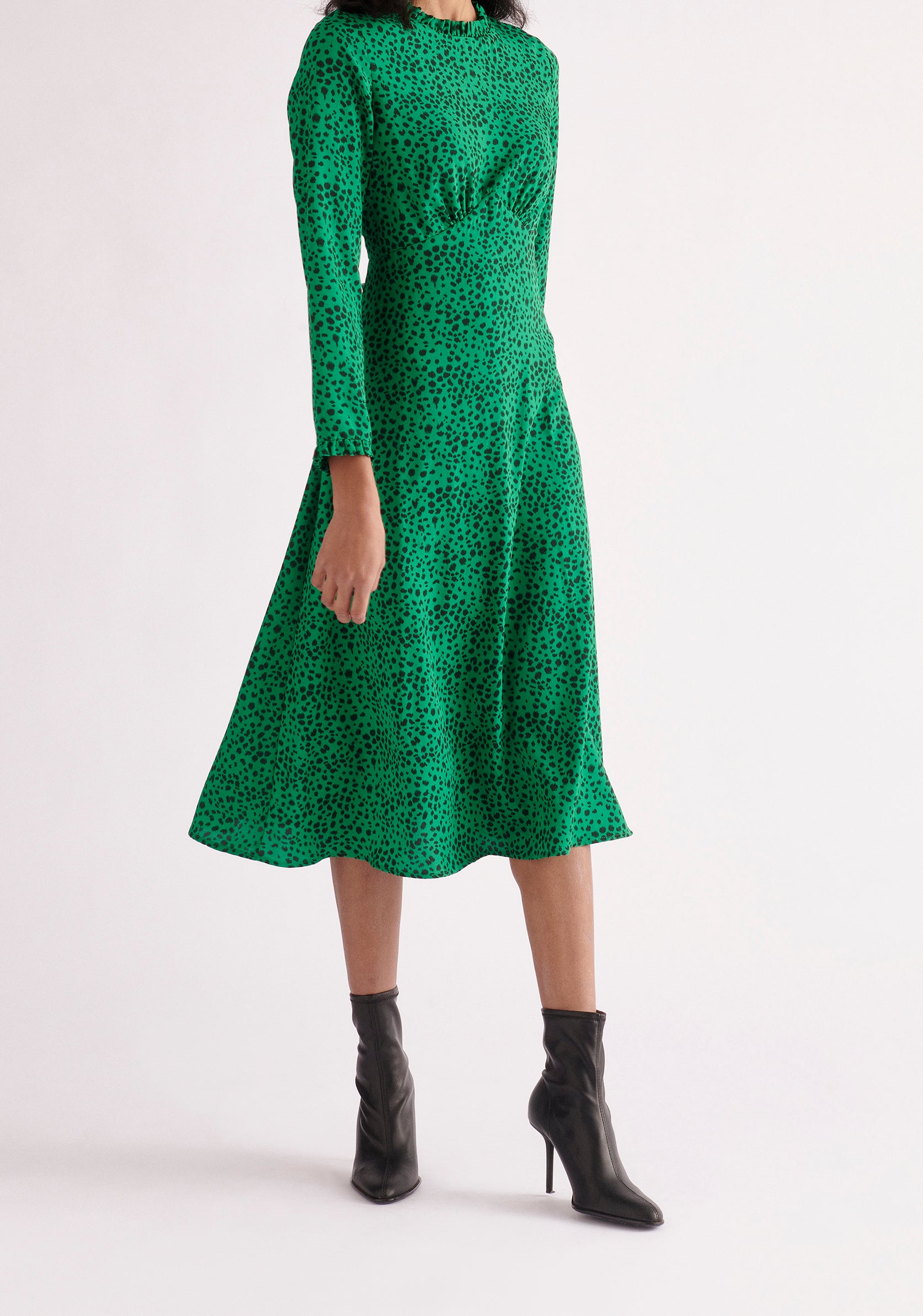 Paisie Midi Dalmatian Print Dress in Green